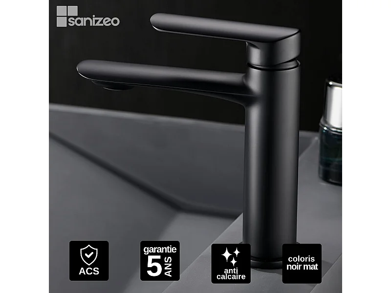 Mitigeur Lavabo Salle de Bain noir mat – Bec Bas Anti-Calcaire – Design moderne - URAL IMEX