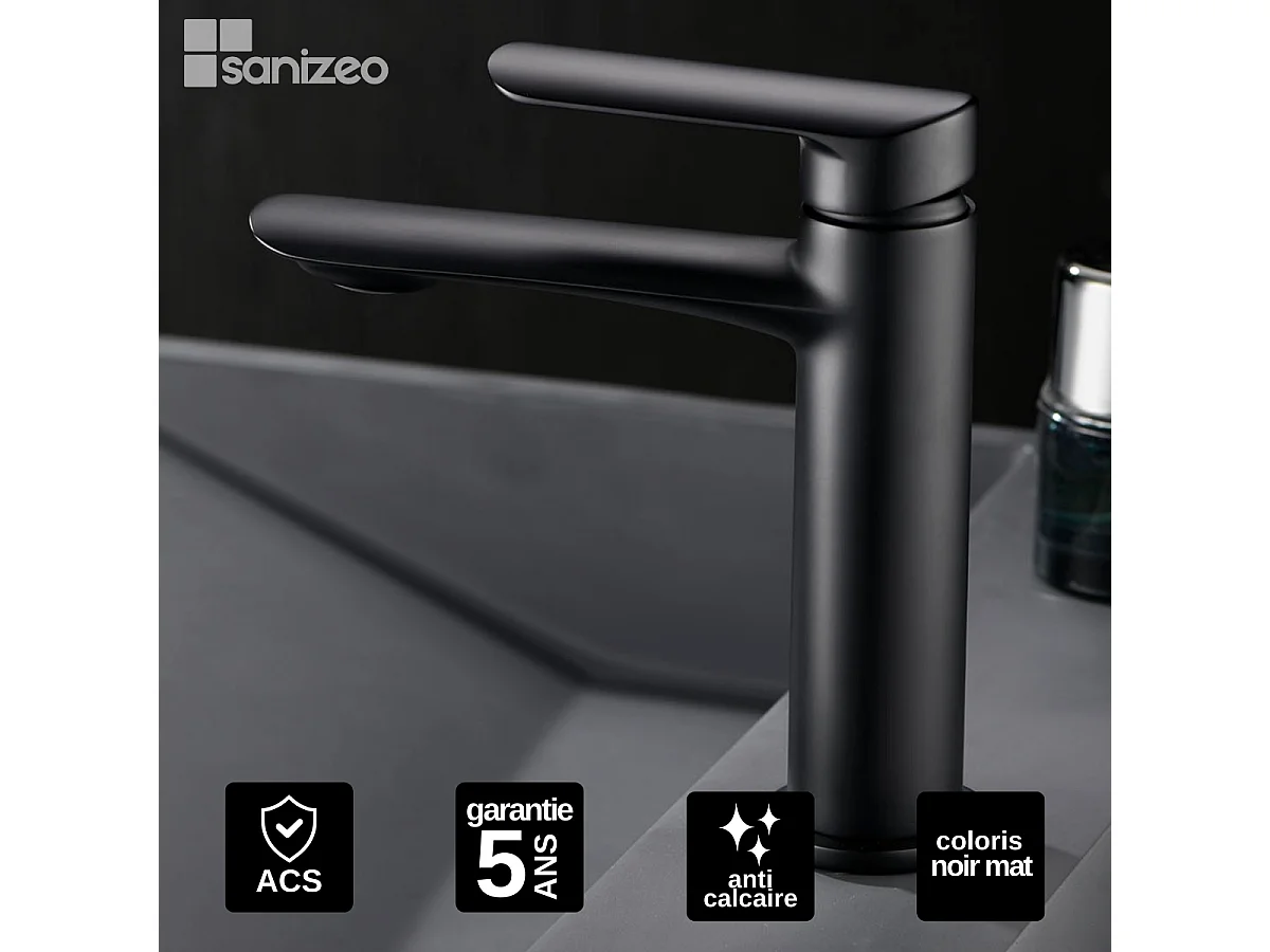 Mitigeur Lavabo Salle de Bain noir mat – Bec Bas Anti-Calcaire – Design moderne - URAL IMEX