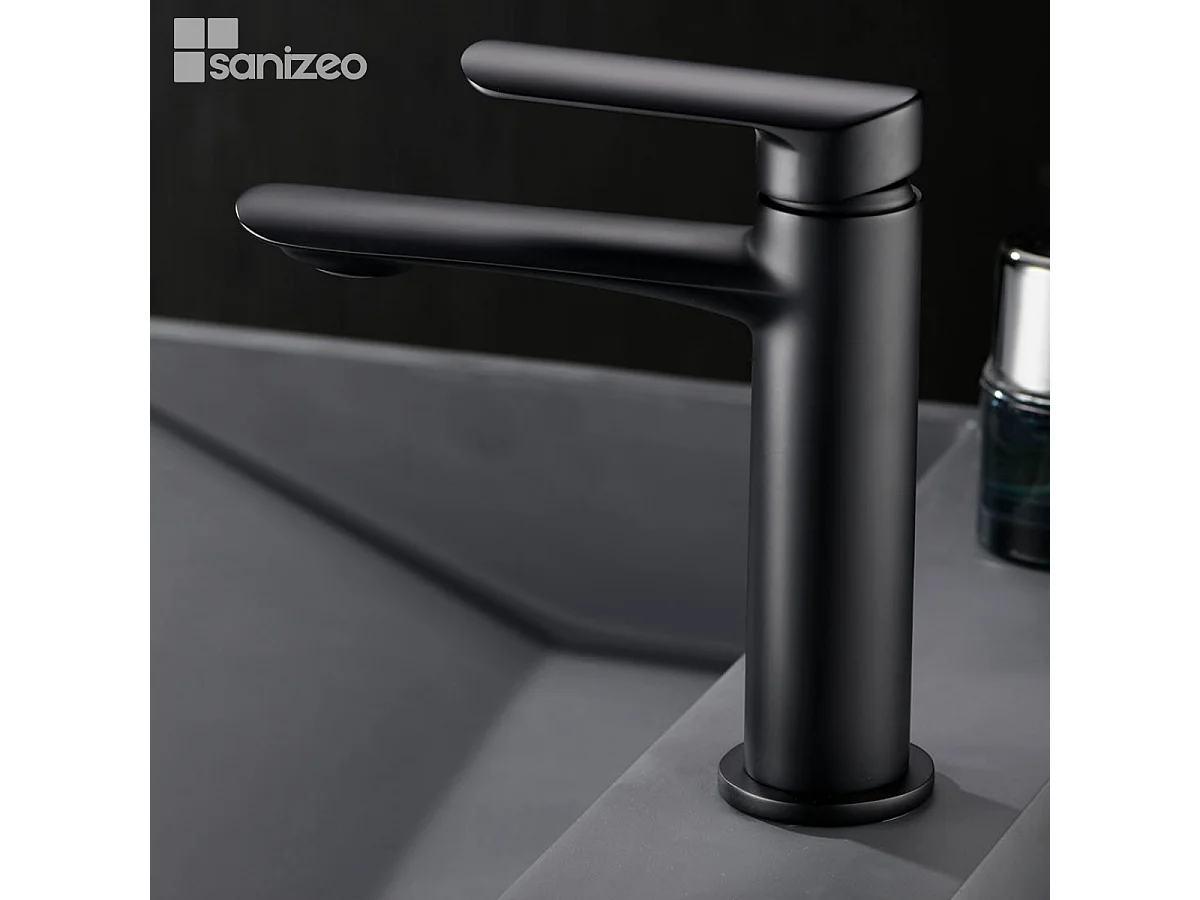 Mitigeur Lavabo Salle de Bain noir mat – Bec Bas Anti-Calcaire – Design moderne - URAL IMEX
