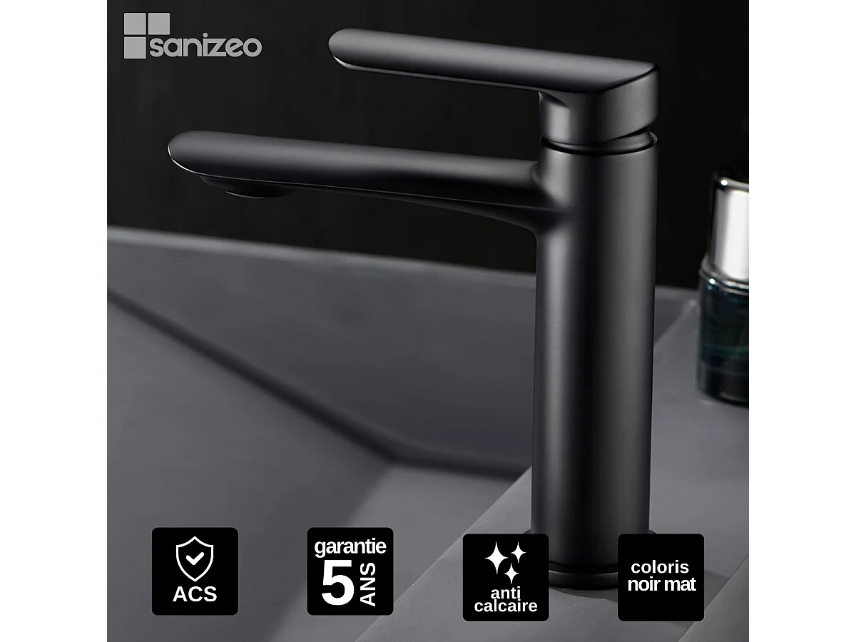 Mitigeur Lavabo Salle de Bain noir mat – Bec Bas Anti-Calcaire – Design moderne - URAL IMEX