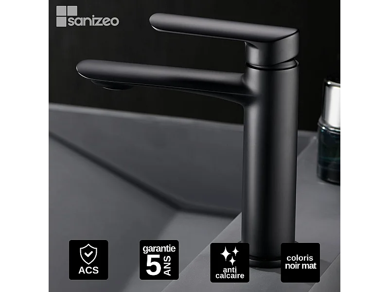 Mitigeur Lavabo Salle de Bain noir mat – Bec Bas Anti-Calcaire – Design moderne - URAL IMEX