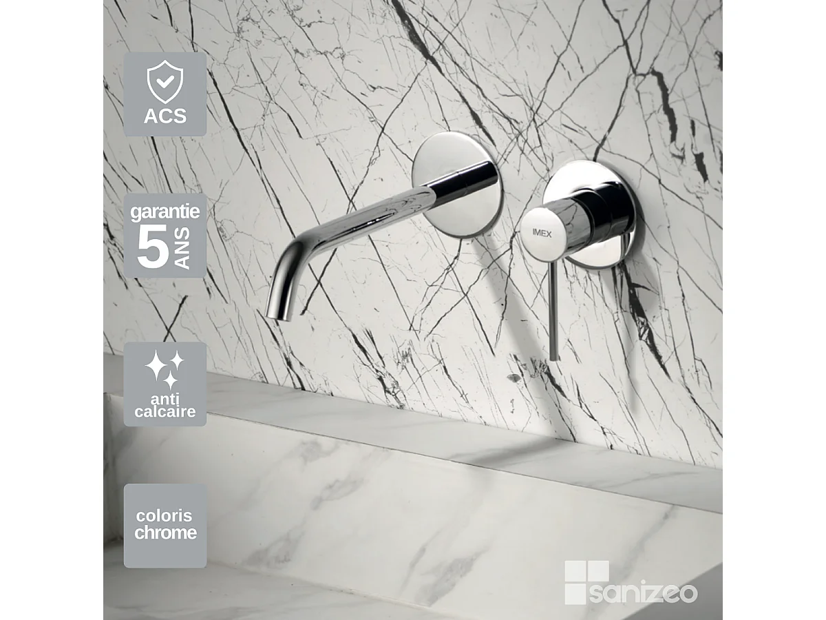 Mitigeur Lavabo Encastré Salle de Bain chromé – Anti-Calcaire – Design moderne - MILOS IMEX