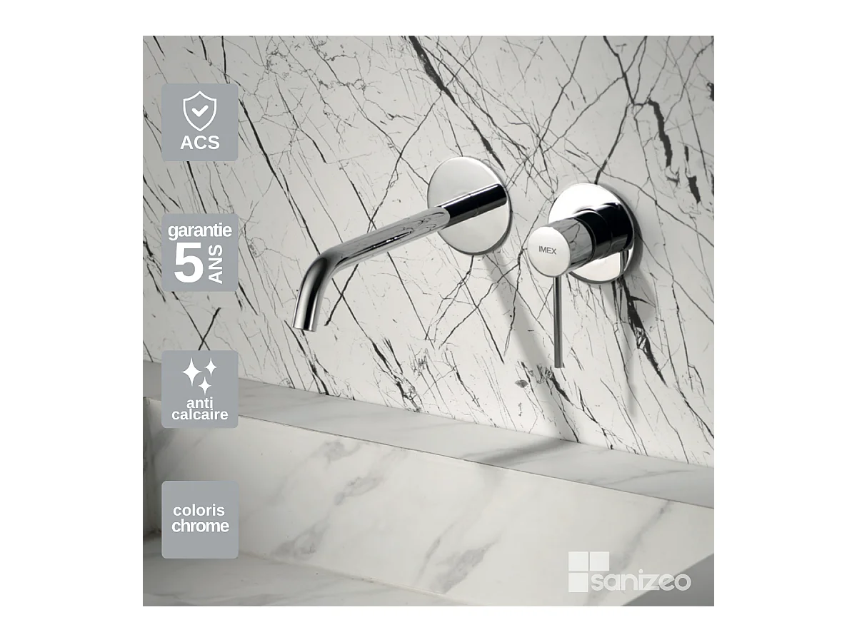 Robinet Mitigeur de Lavabo Encastré Anti-Calcaire Chrome IMEX MILOS STICK GLIS045
