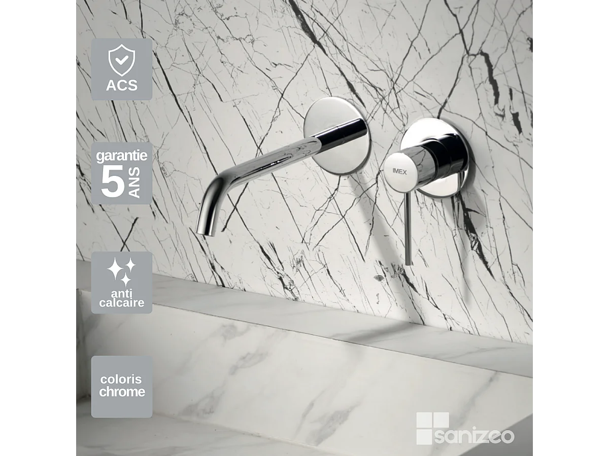 Mitigeur Lavabo Encastré Salle de Bain chromé – Anti-Calcaire – Design moderne - MILOS IMEX