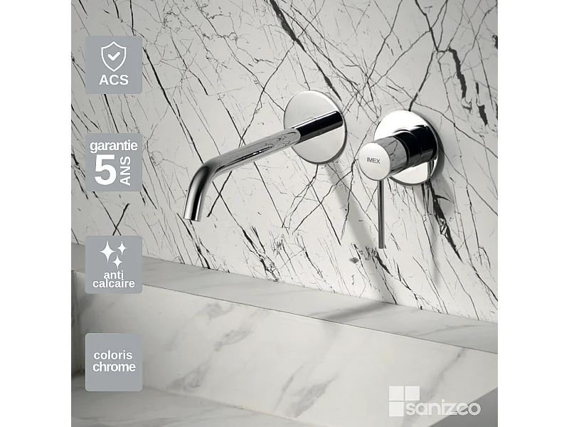 Mitigeur Lavabo Encastré Salle de Bain chromé – Anti-Calcaire – Design moderne - MILOS IMEX