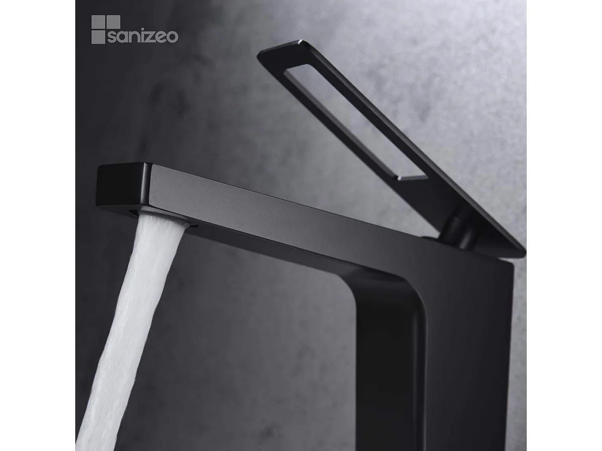 Mitigeur Lavabo Salle de Bain noir mat – Bec Haut Anti-Calcaire – Design moderne - SUECIA IMEX