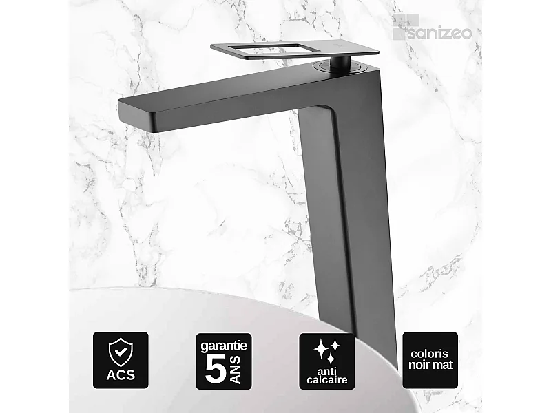 Mitigeur Lavabo Salle de Bain noir mat – Bec Haut Anti-Calcaire – Design moderne - SUECIA IMEX