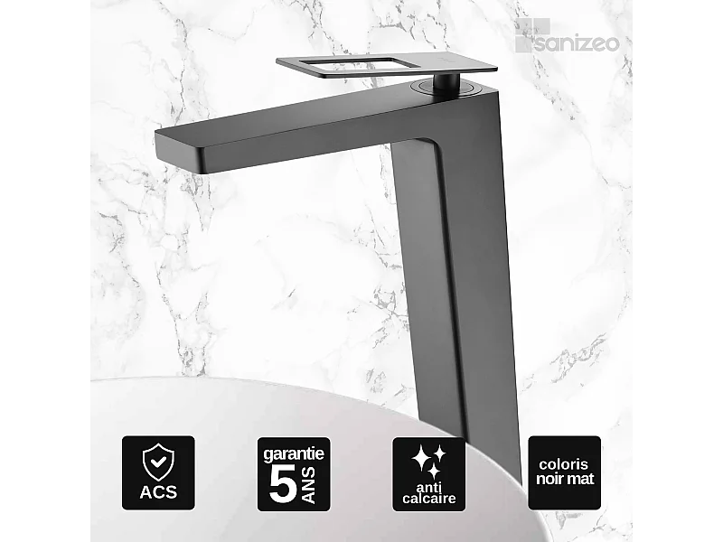 Mitigeur Lavabo Salle de Bain noir mat – Bec Haut Anti-Calcaire – Design moderne - SUECIA IMEX