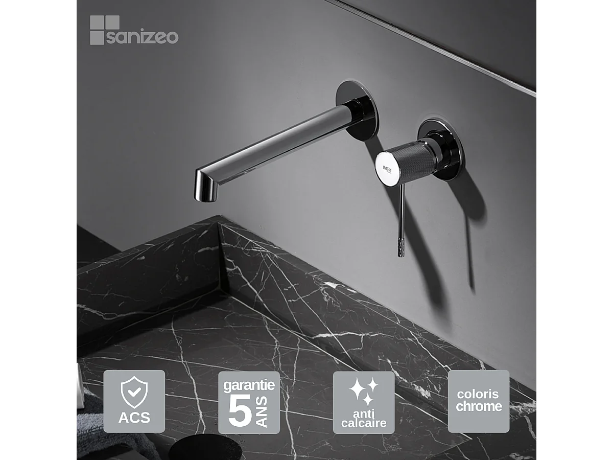 Mitigeur Lavabo Encastré Salle de Bain chromé – Anti-Calcaire – Design moderne - LINE IMEX