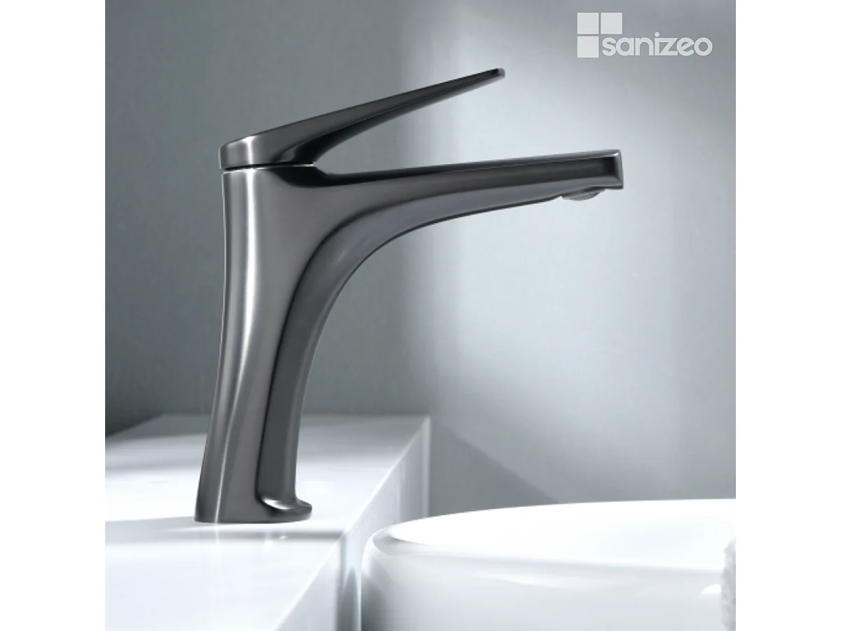 Mitigeur Lavabo Salle de Bain noir métal – Bec Bas Anti-Calcaire – Design Moderne - DELOS IMEX