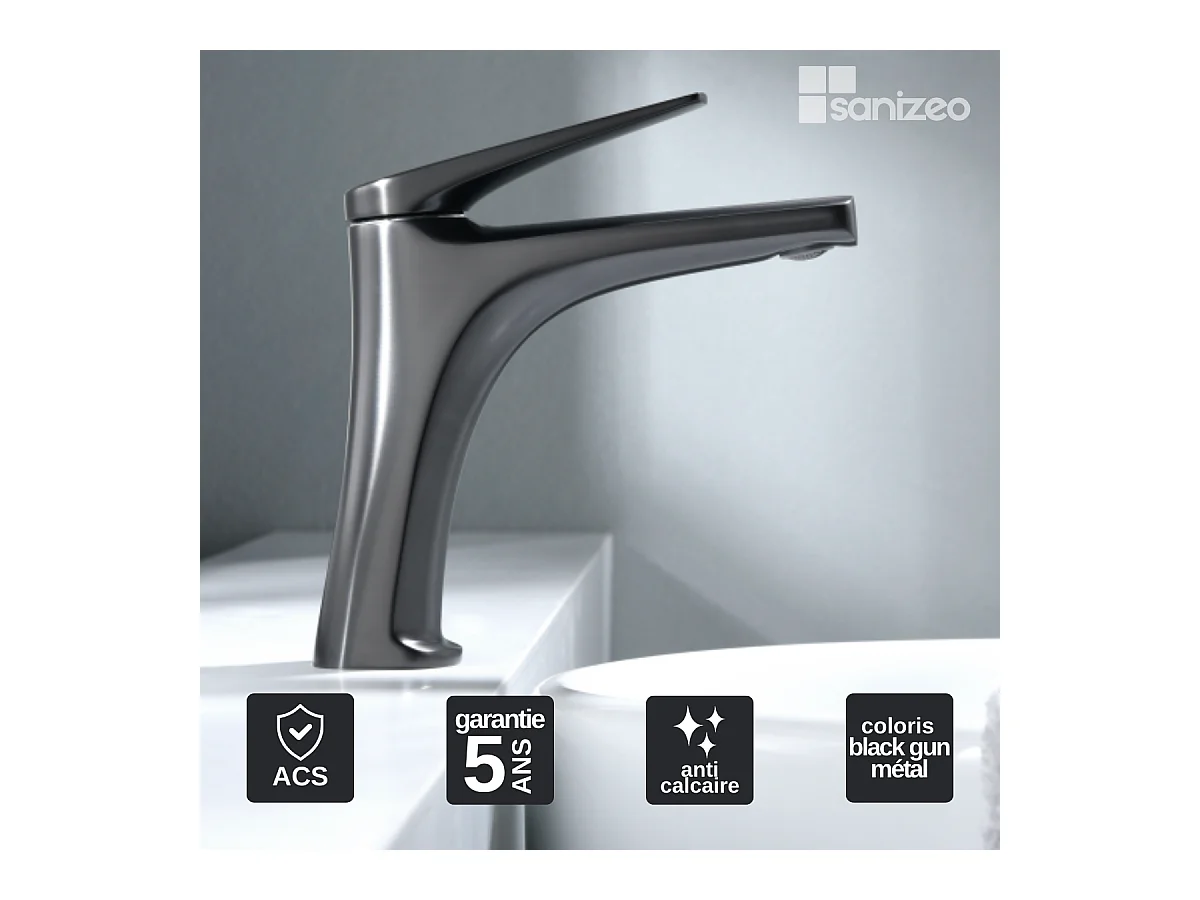 Robinet Mitigeur de Lavabo Bec Bas Anti-Calcaire Black Gun Métal IMEX DELOS BDD055-1BGM