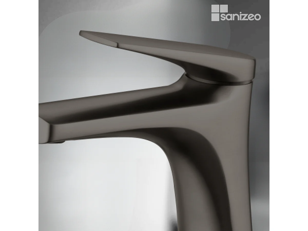 Mitigeur Lavabo Salle de Bain noir métal – Bec Bas Anti-Calcaire – Design Moderne - DELOS IMEX