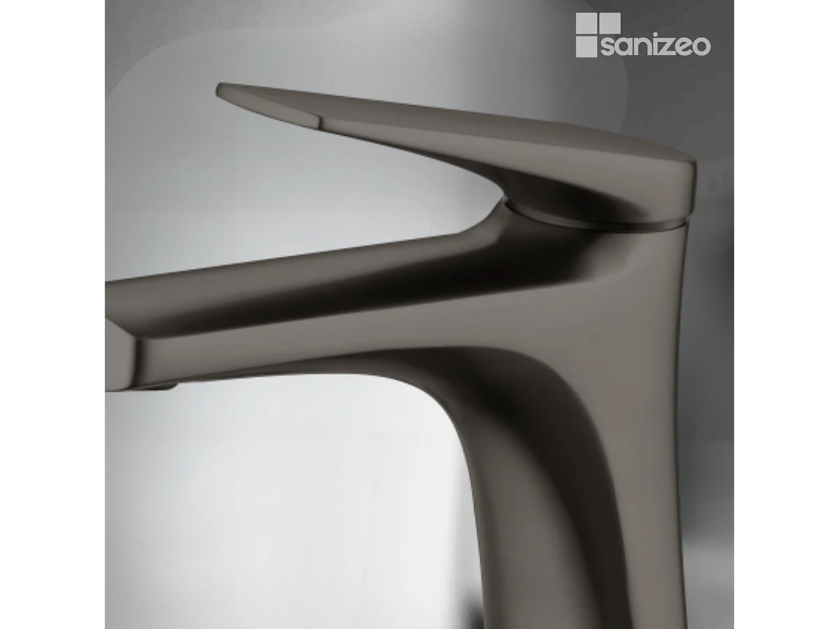 Mitigeur Lavabo Salle de Bain noir métal – Bec Bas Anti-Calcaire – Design Moderne - DELOS IMEX