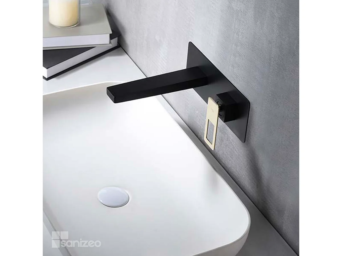 Mitigeur Lavabo Encastré Salle de Bain noir/or – Bec Haut Anti-Calcaire – Design Moderne - SUECIA IMEX