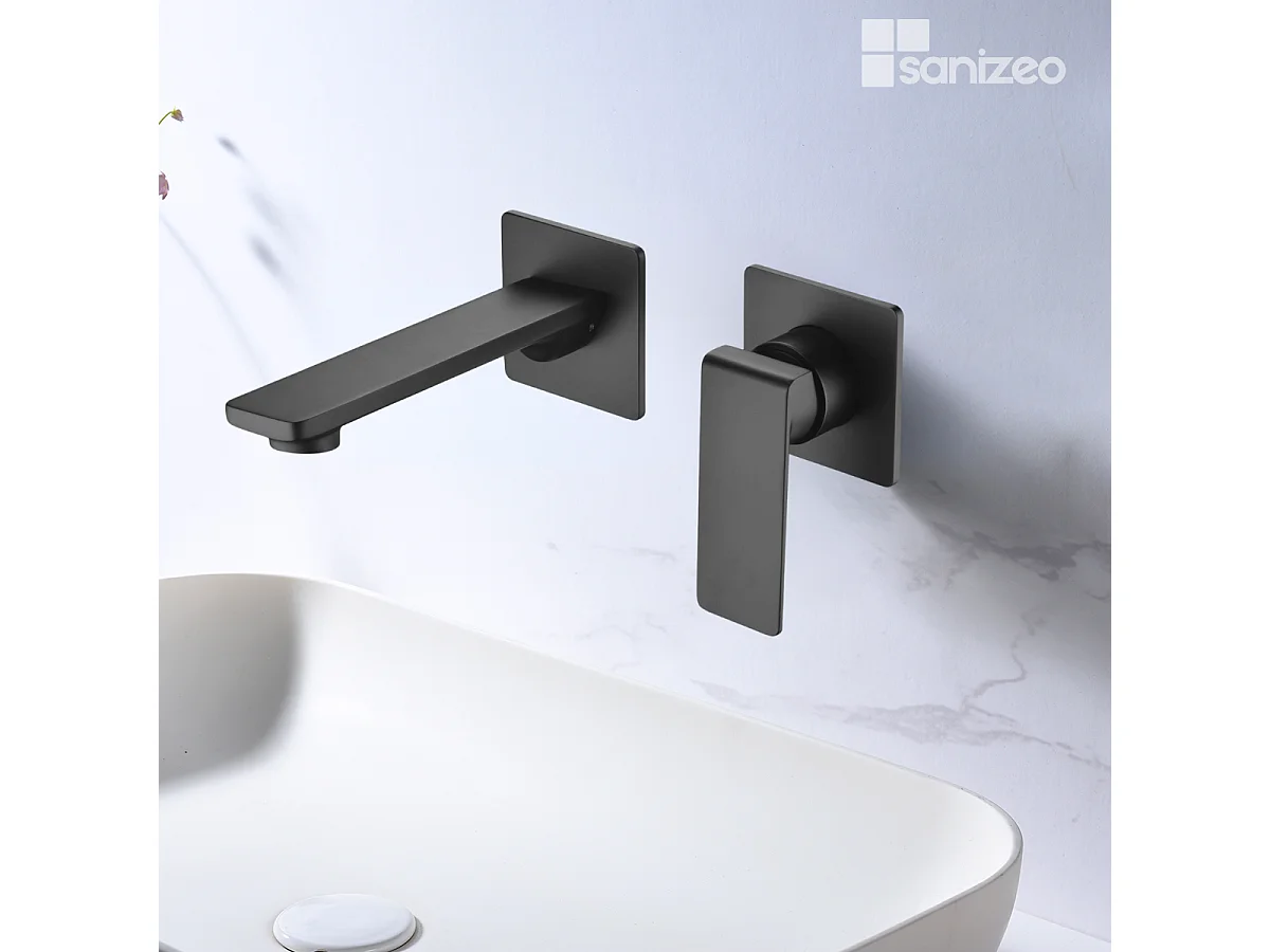 Mitigeur Lavabo Encastré Salle de Bain noir mat – Anti-Calcaire – Design moderne - FIYI IMEX
