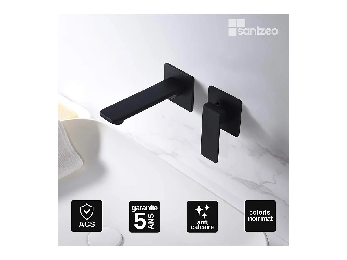Robinet Mitigeur de Lavabo Encastré Anti-Calcaire Noir Mat IMEX FIYI GLF016/NG