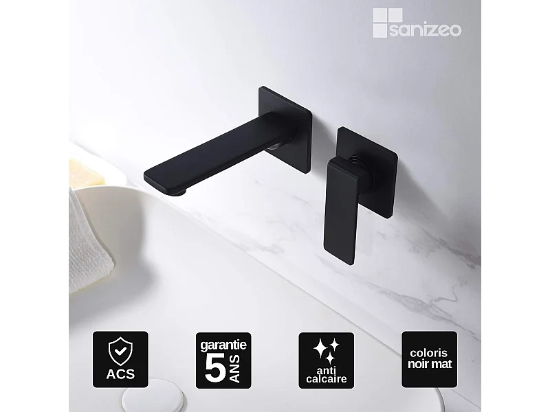 Mitigeur Lavabo Encastré Salle de Bain noir mat – Anti-Calcaire – Design moderne - FIYI IMEX