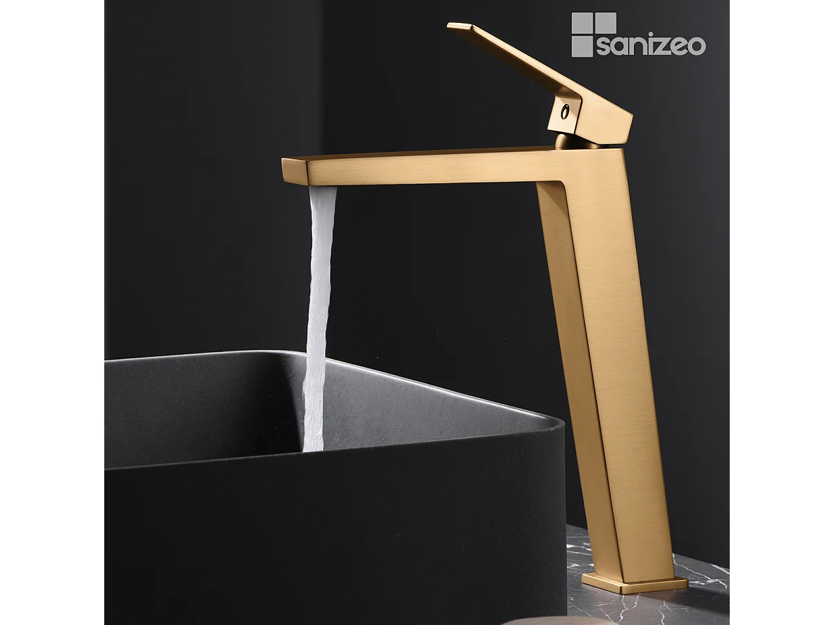 Mitigeur Lavabo Salle de Bain or brossé – Bec Haut Anti-Calcaire – Design moderne - ART IMEX