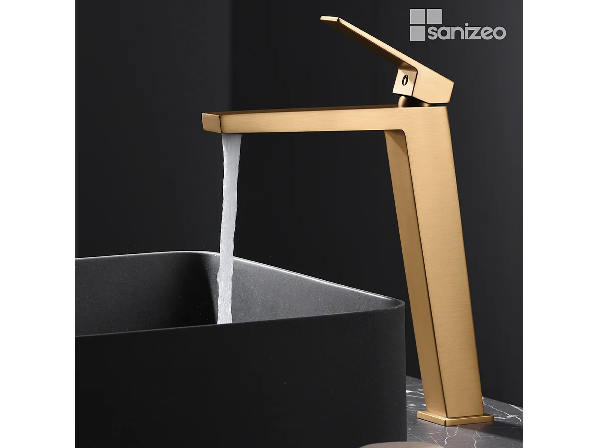 Mitigeur Lavabo Salle de Bain or brossé – Bec Haut Anti-Calcaire – Design moderne - ART IMEX