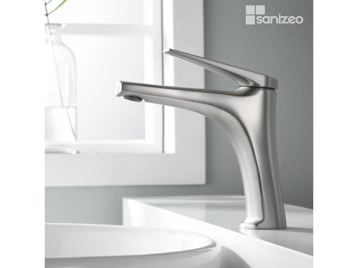 Mitigeur Lavabo Salle de Bain acier inoxydabke – Bec Bas Anti-Calcaire – Design Moderne - DELOS IMEX