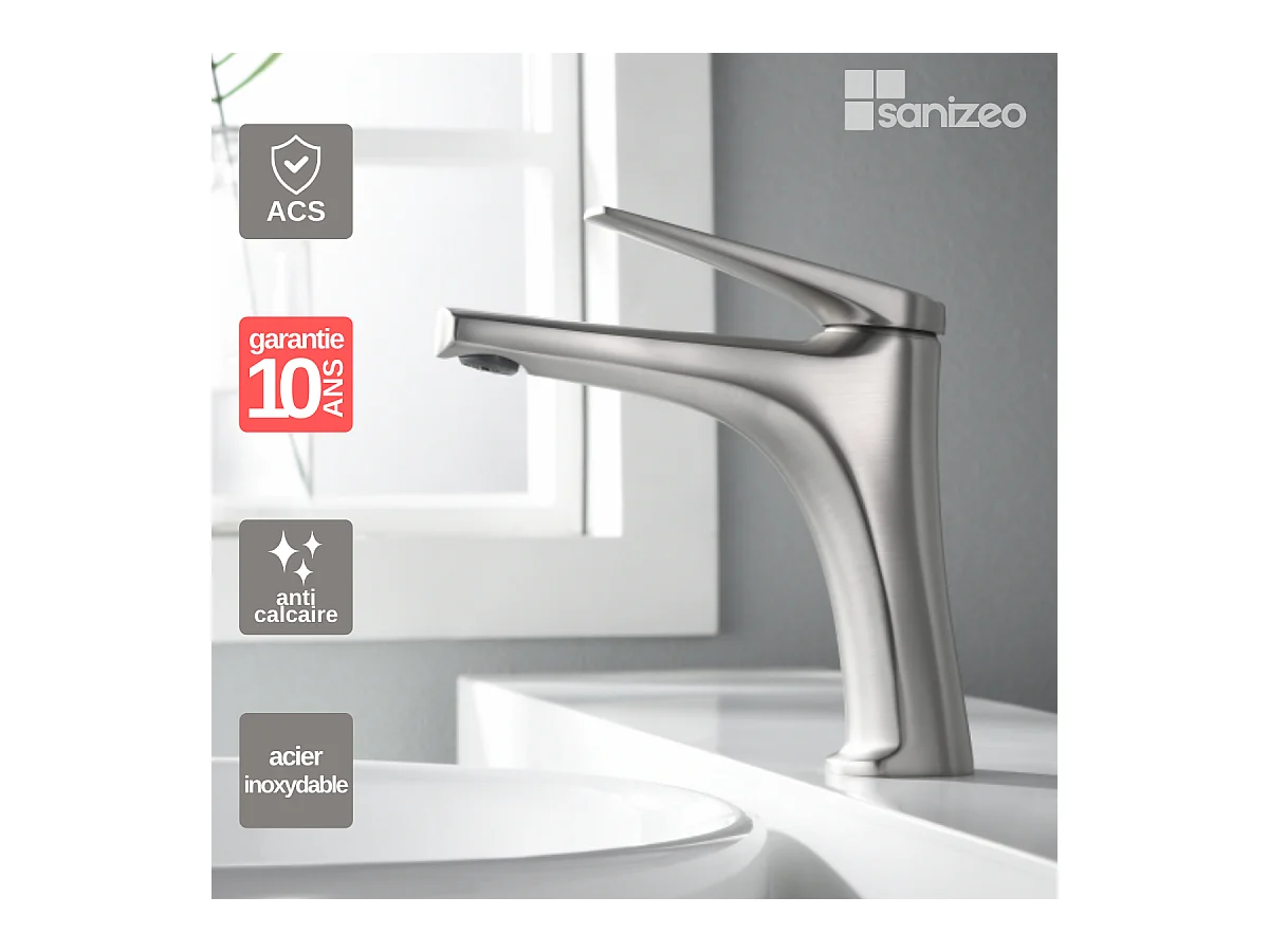 Robinet Mitigeur de Lavabo Bec Bas Anti-Calcaire Acier Inoxydable IMEX DELOS BDD055-1AC