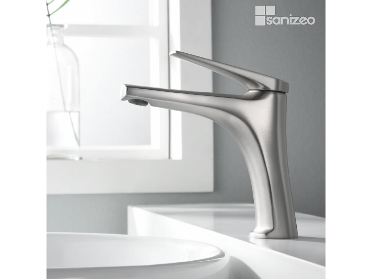 Mitigeur Lavabo Salle de Bain acier inoxydabke – Bec Bas Anti-Calcaire – Design Moderne - DELOS IMEX