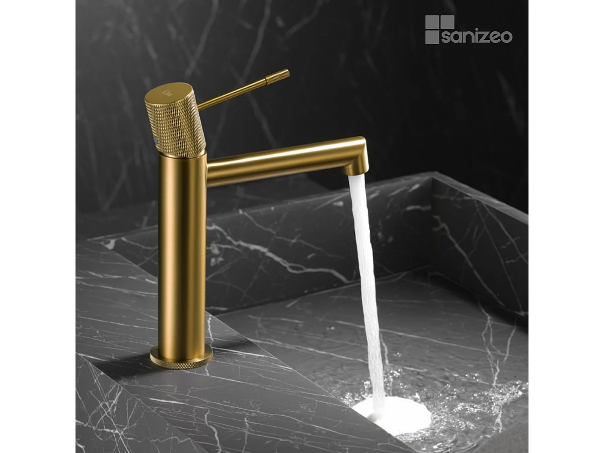 Mitigeur Lavabo Salle de Bain or brossé – Bec Bas Anti-Calcaire – Design moderne - LINE IMEX