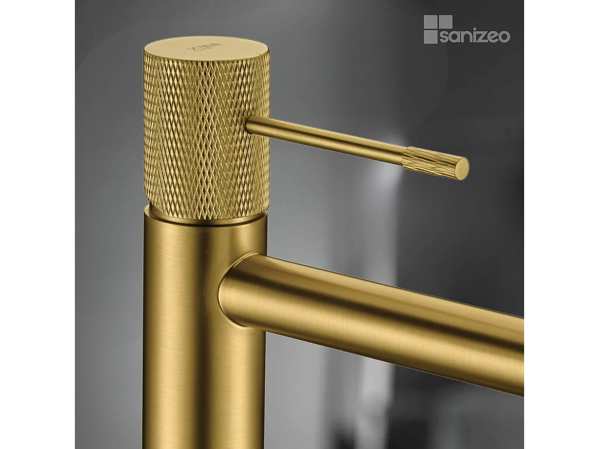 Mitigeur Lavabo Salle de Bain or brossé – Bec Bas Anti-Calcaire – Design moderne - LINE IMEX