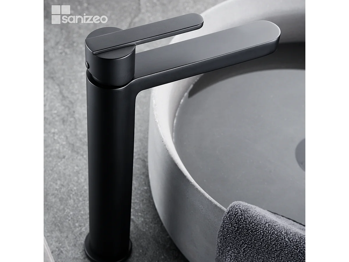 Mitigeur Lavabo Salle de Bain noir mat – Bec Haut Anti-Calcaire – Design moderne - ROMA IMEX