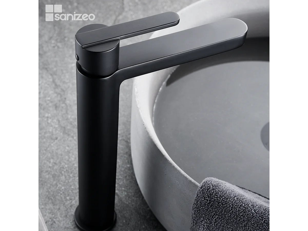 Mitigeur Lavabo Salle de Bain noir mat – Bec Haut Anti-Calcaire – Design moderne - ROMA IMEX