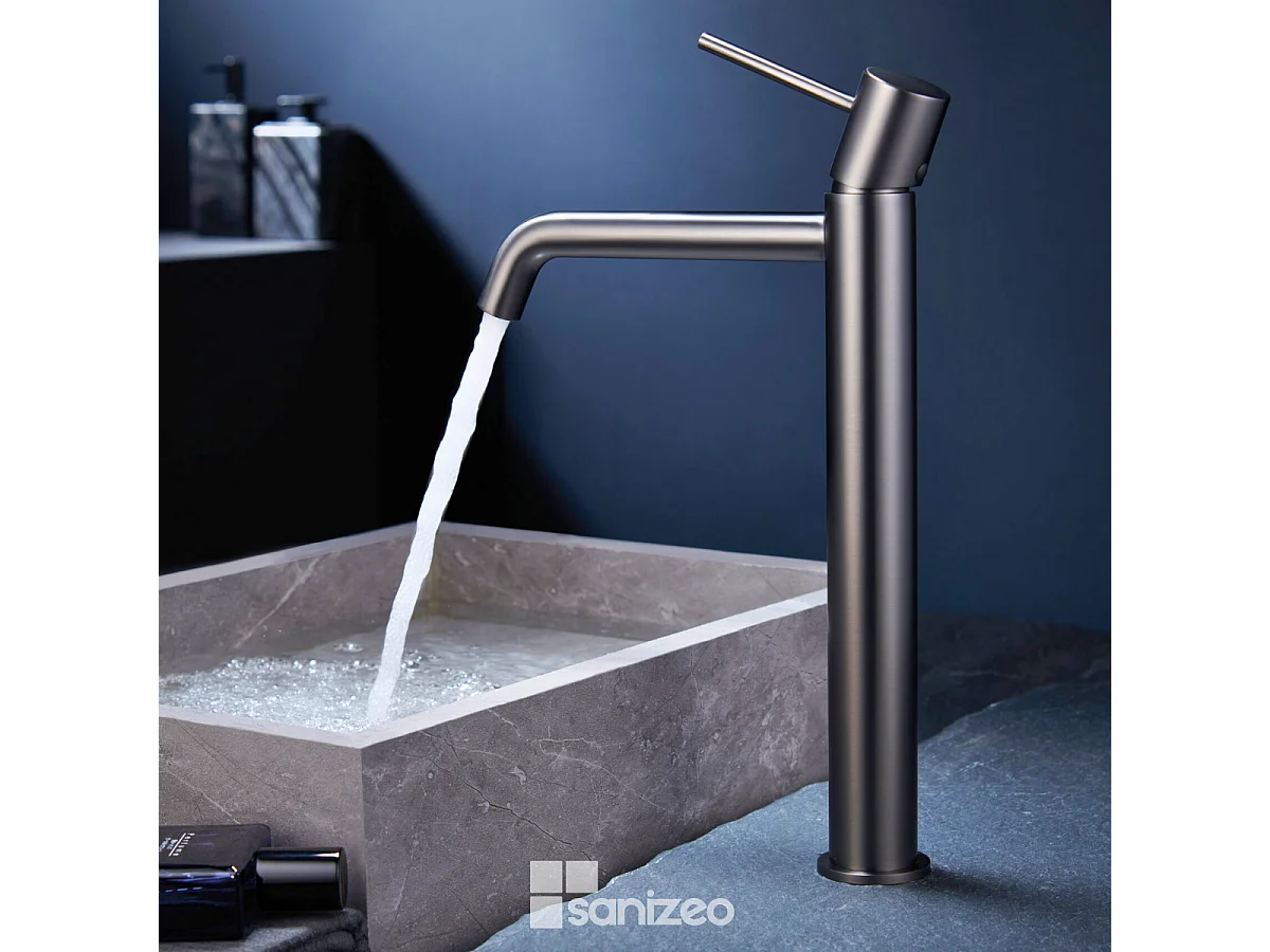 Robinet Mitigeur de Lavabo Anti-Calcaire Bec Haut Black Gun Métal IMEX MONZA BDM039-3BGM