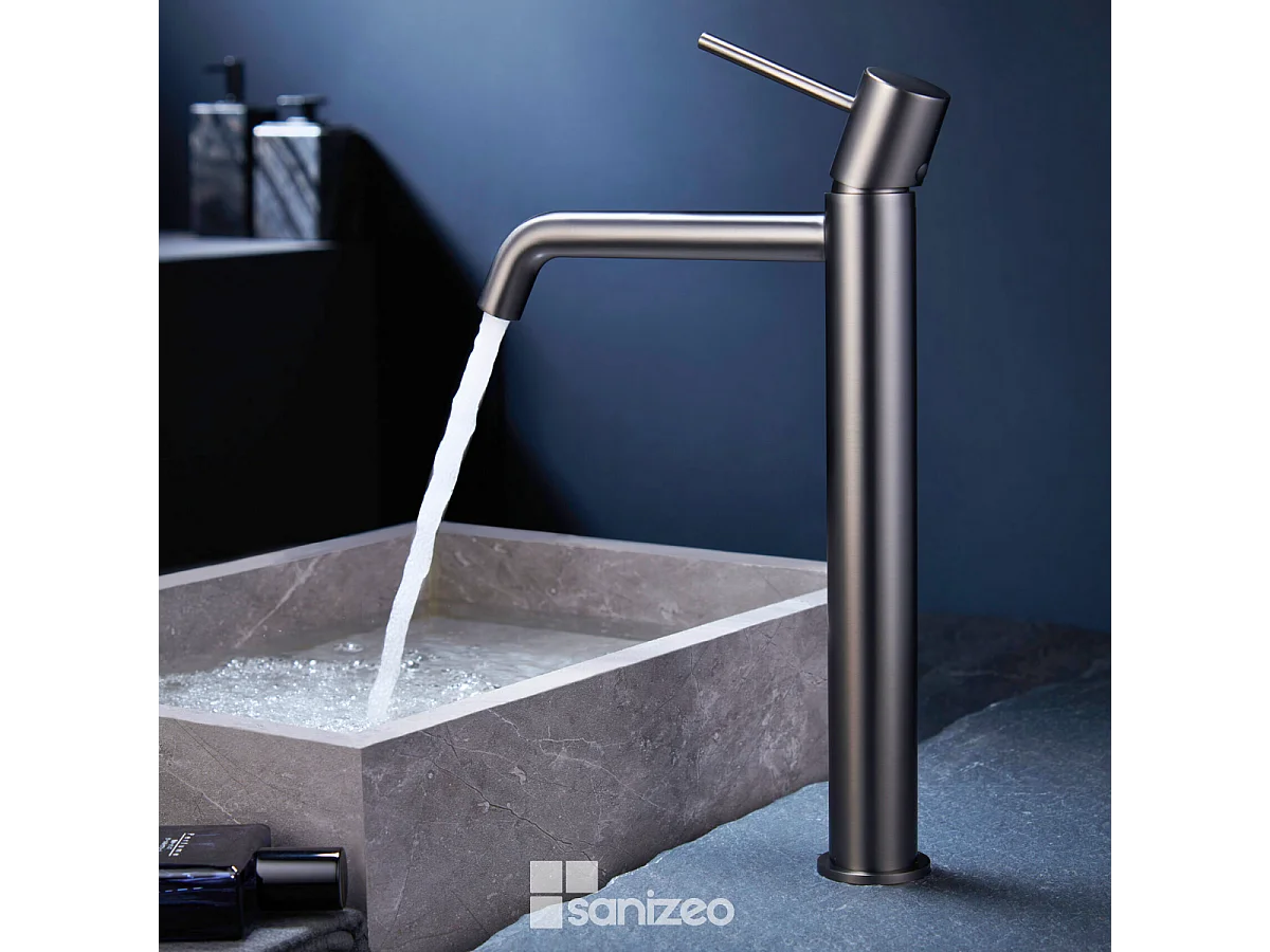 Robinet Mitigeur de Lavabo Anti-Calcaire Bec Haut Black Gun Métal IMEX MONZA BDM039-3BGM