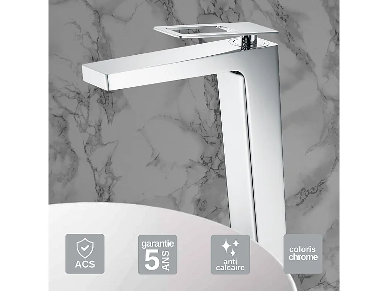 Mitigeur Lavabo Salle de Bain chromé – Bec Haut Anti-Calcaire – Design moderne - SUECIA IMEX