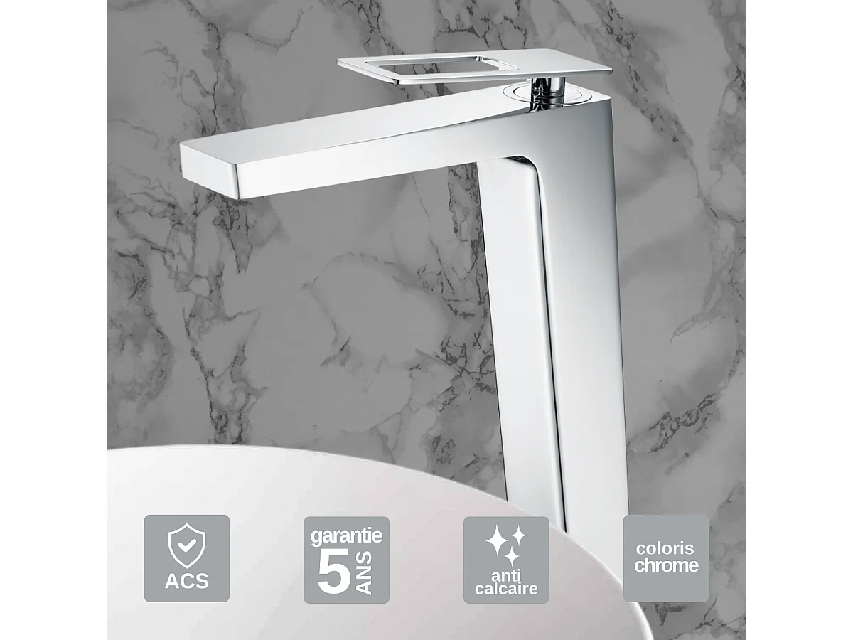 Mitigeur Lavabo Salle de Bain chromé – Bec Haut Anti-Calcaire – Design moderne - SUECIA IMEX