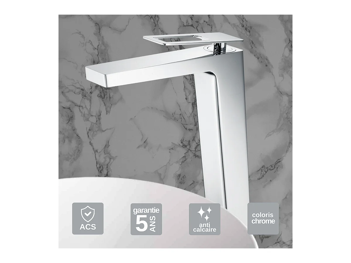 Robinet Mitigeur de Lavabo Anti-Calcaire Bec Haut Chrome IMEX SUECIA BDC032-3