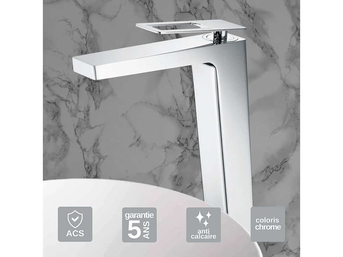 Mitigeur Lavabo Salle de Bain chromé – Bec Haut Anti-Calcaire – Design moderne - SUECIA IMEX