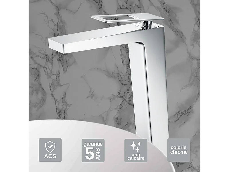 Mitigeur Lavabo Salle de Bain chromé – Bec Haut Anti-Calcaire – Design moderne - SUECIA IMEX