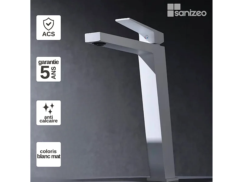 Mitigeur Lavabo Salle de Bain blanc mat – Bec Haut Anti-Calcaire – Design moderne - ART IMEX