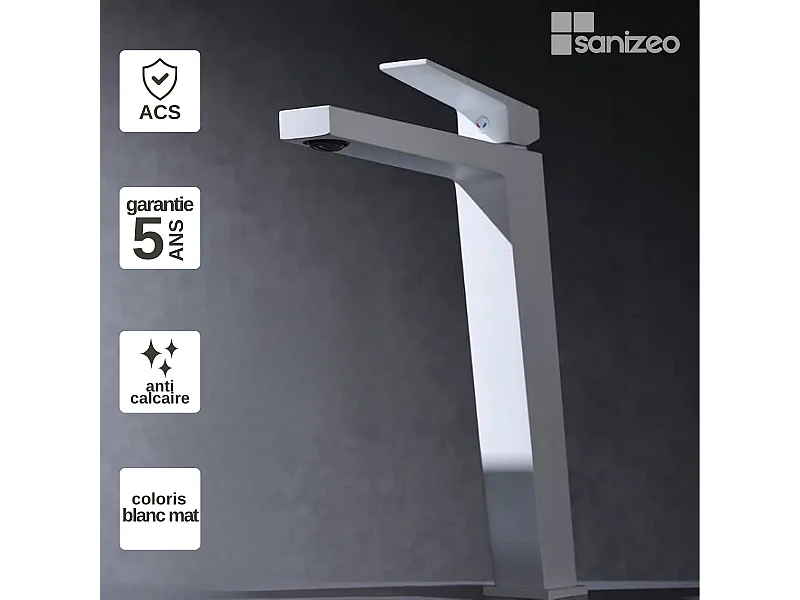 Mitigeur Lavabo Salle de Bain blanc mat – Bec Haut Anti-Calcaire – Design moderne - ART IMEX