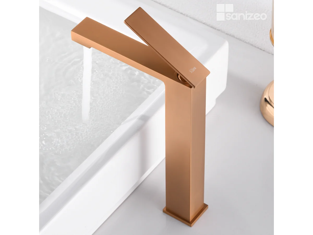 Mitigeur Lavabo Salle de Bain or rose cuivré – Bec Haut Anti-Calcaire – Design moderne - PISA IMEX