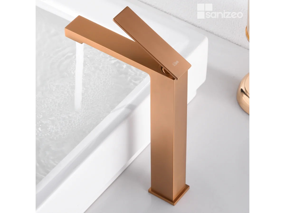 Mitigeur Lavabo Salle de Bain or rose cuivré – Bec Haut Anti-Calcaire – Design moderne - PISA IMEX