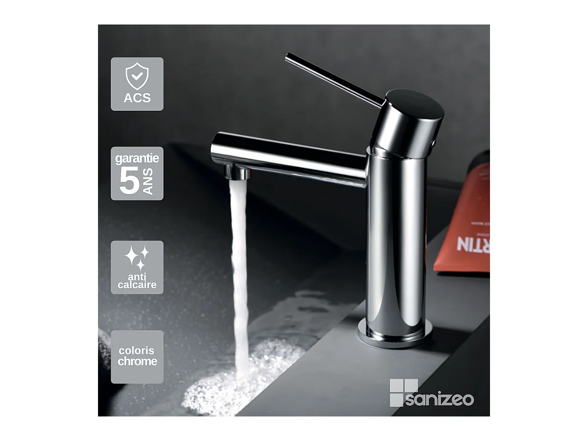 Robinet Mitigeur de Lavabo Anti-Calcaire Bec Bas Chrome IMEX MILOS STICK BDYS045-1