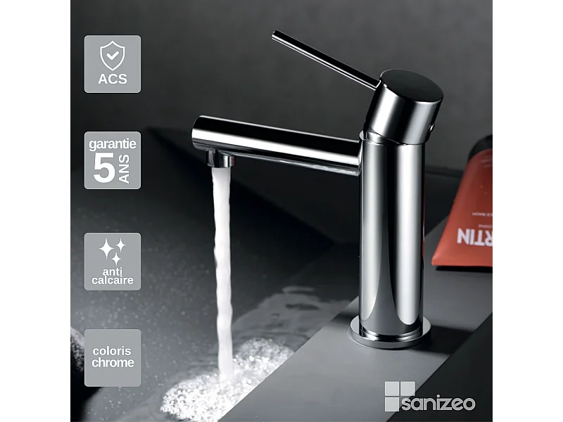 Mitigeur Lavabo Salle de Bain chromé – Bec Bas Anti-Calcaire – Design Moderne - MILOS STICK IMEX