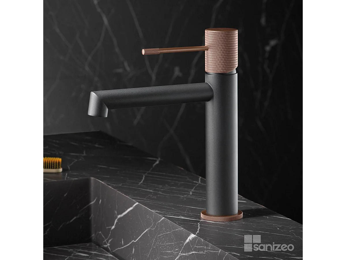 Mitigeur Lavabo Salle de Bain gris/champagne – Bec Bas Anti-Calcaire – Design Moderne - LINE IMEX