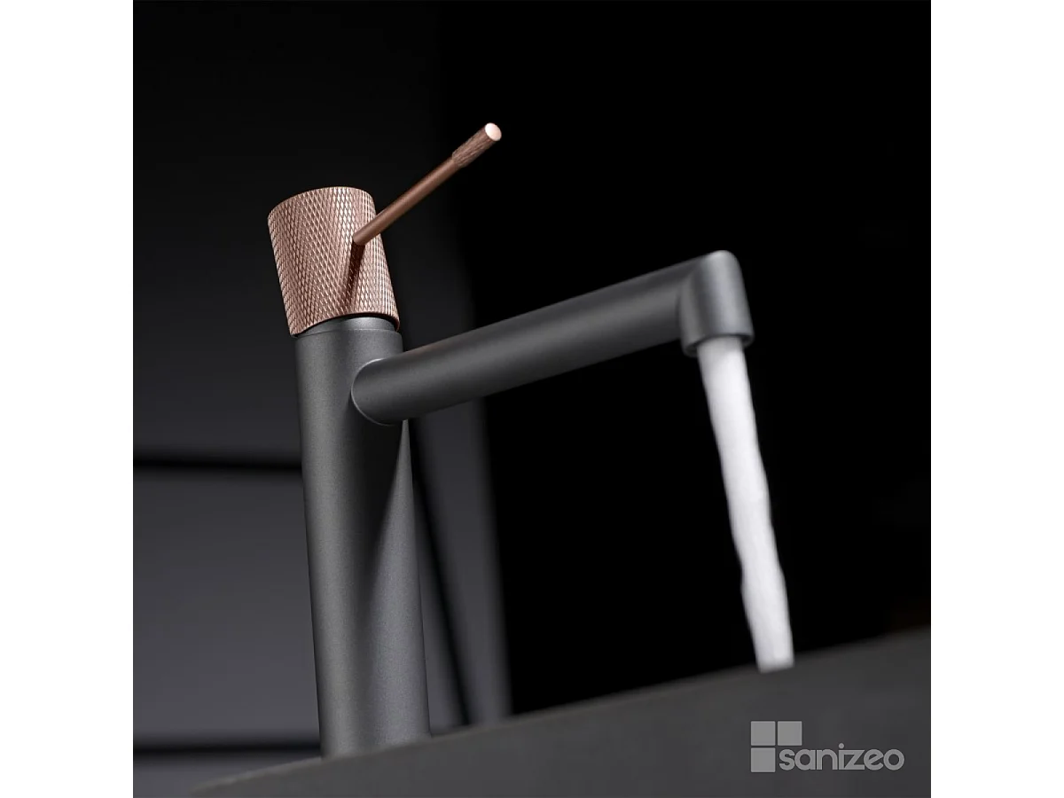 Mitigeur Lavabo Salle de Bain gris/champagne – Bec Bas Anti-Calcaire – Design Moderne - LINE IMEX