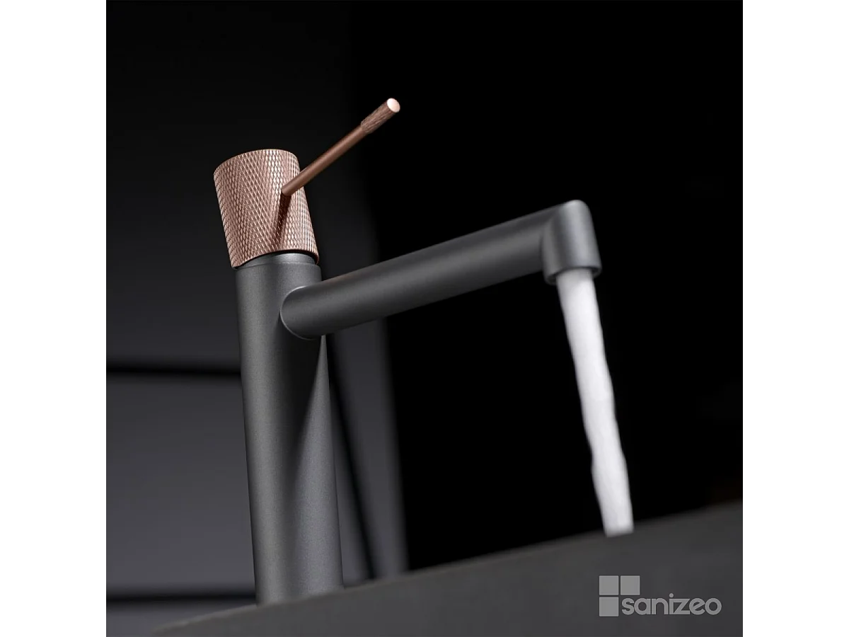 Mitigeur Lavabo Salle de Bain gris/champagne – Bec Bas Anti-Calcaire – Design Moderne - LINE IMEX