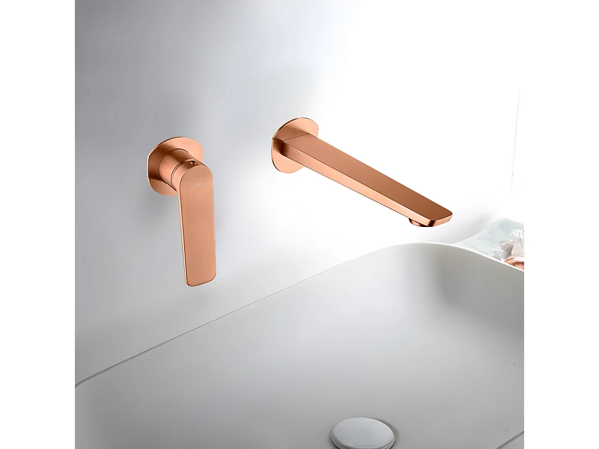 Mitigeur Lavabo Encastré Salle de Bain or rose cuivré – Anti-Calcaire – Design Moderne - NAPOLES IMEX