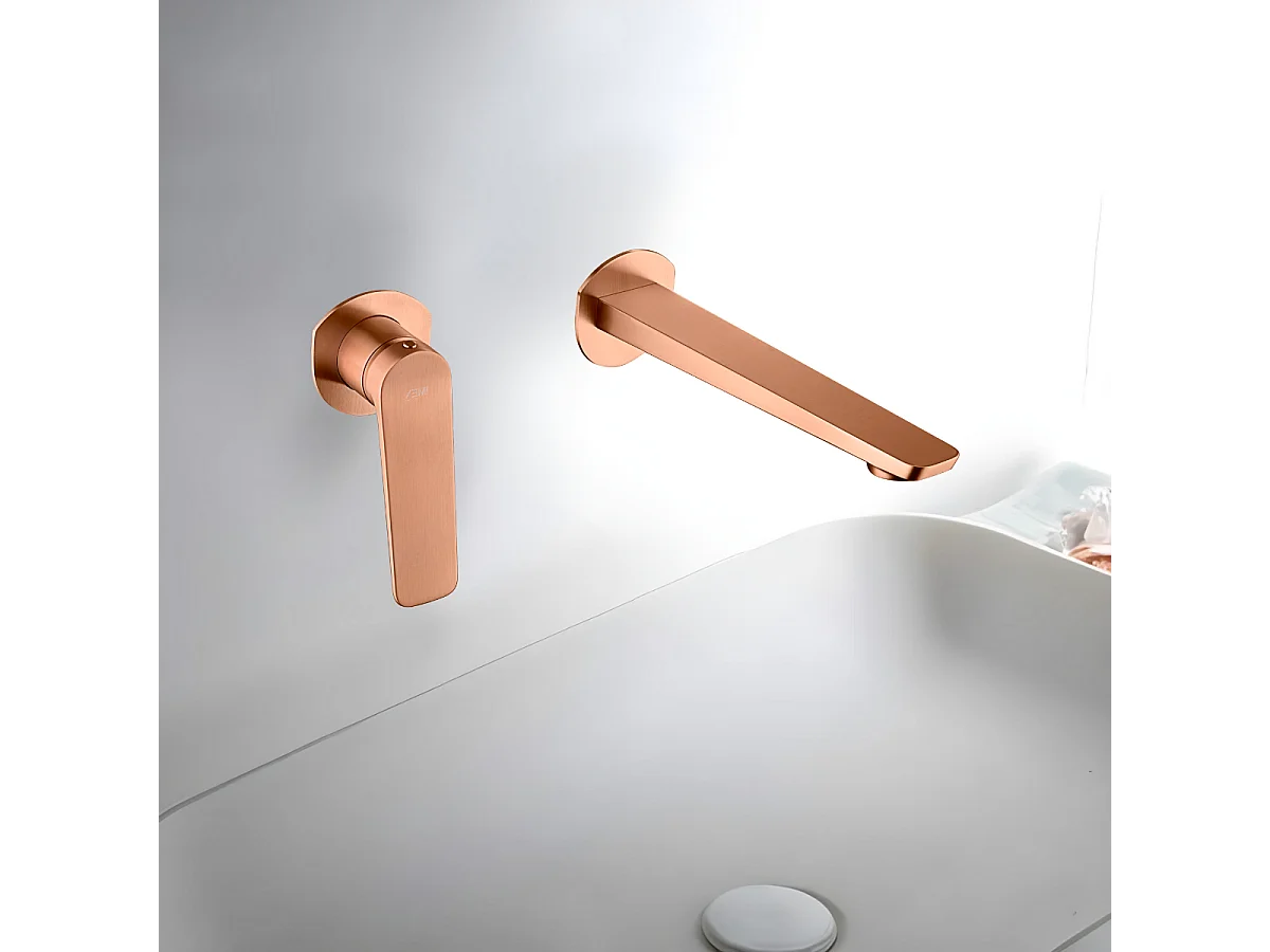 Mitigeur Lavabo Encastré Salle de Bain or rose cuivré – Anti-Calcaire – Design Moderne - NAPOLES IMEX