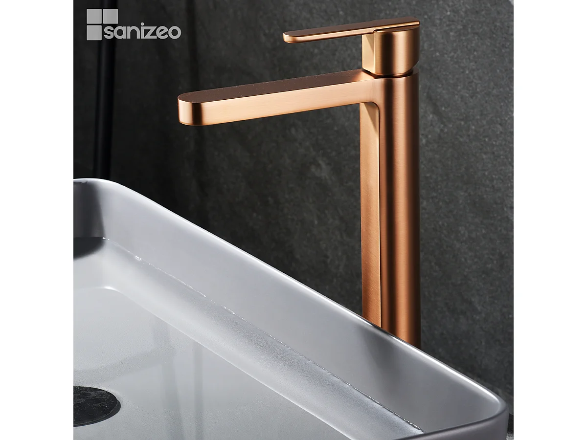 Mitigeur Lavabo Salle de Bain or rose cuivré – Bec Haut Anti-Calcaire – Design moderne - ROMA IMEX