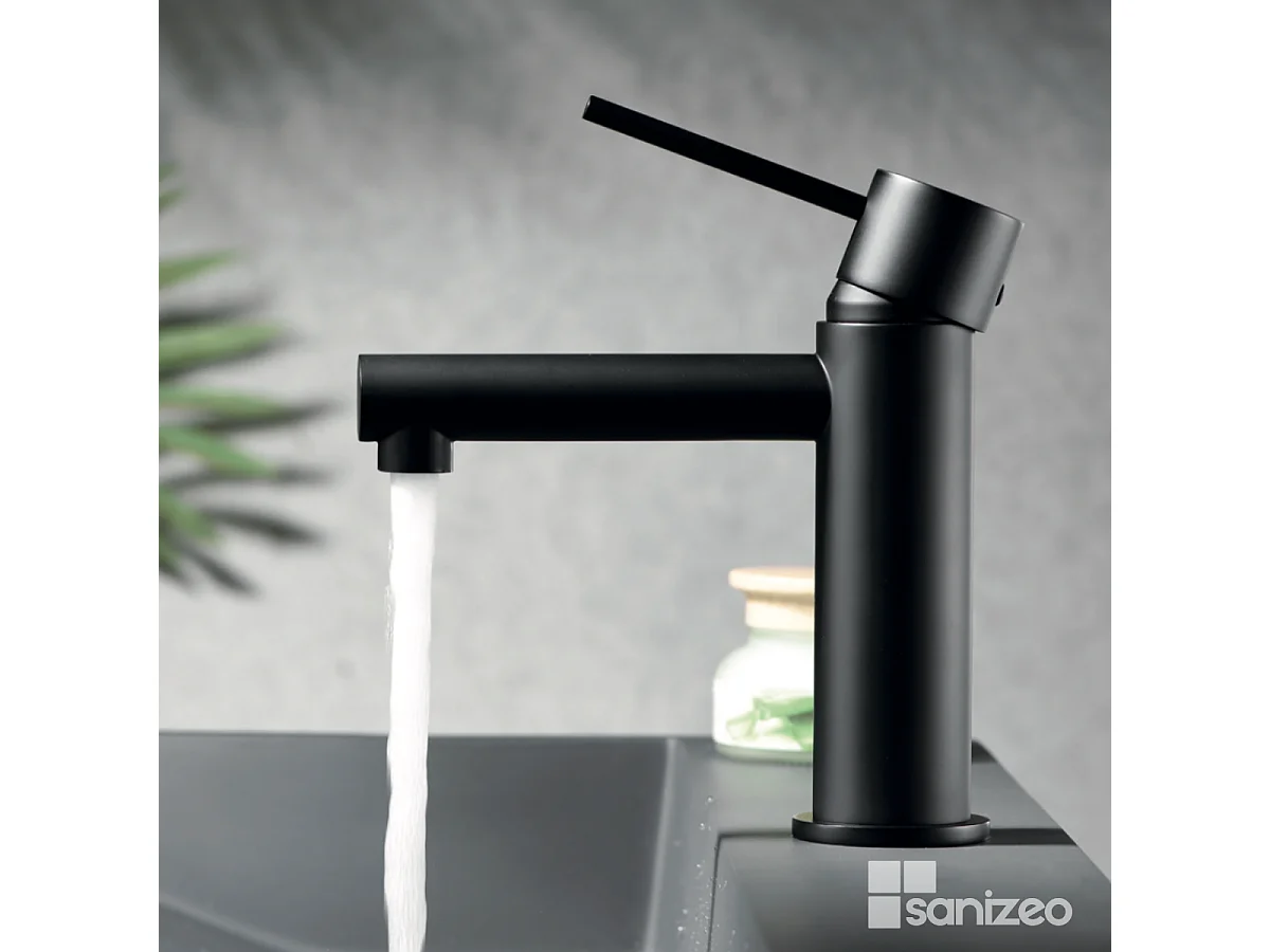 Mitigeur Lavabo Salle de Bain noir mat – Bec Bas Anti-Calcaire – Design Moderne - MILOS STICK IMEX